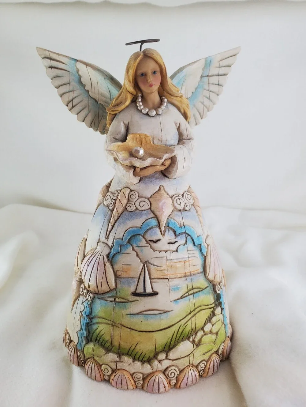 Jim Shore 2003 Angel Figurine Holding Seashell with Pearl, Beach Scene Dress